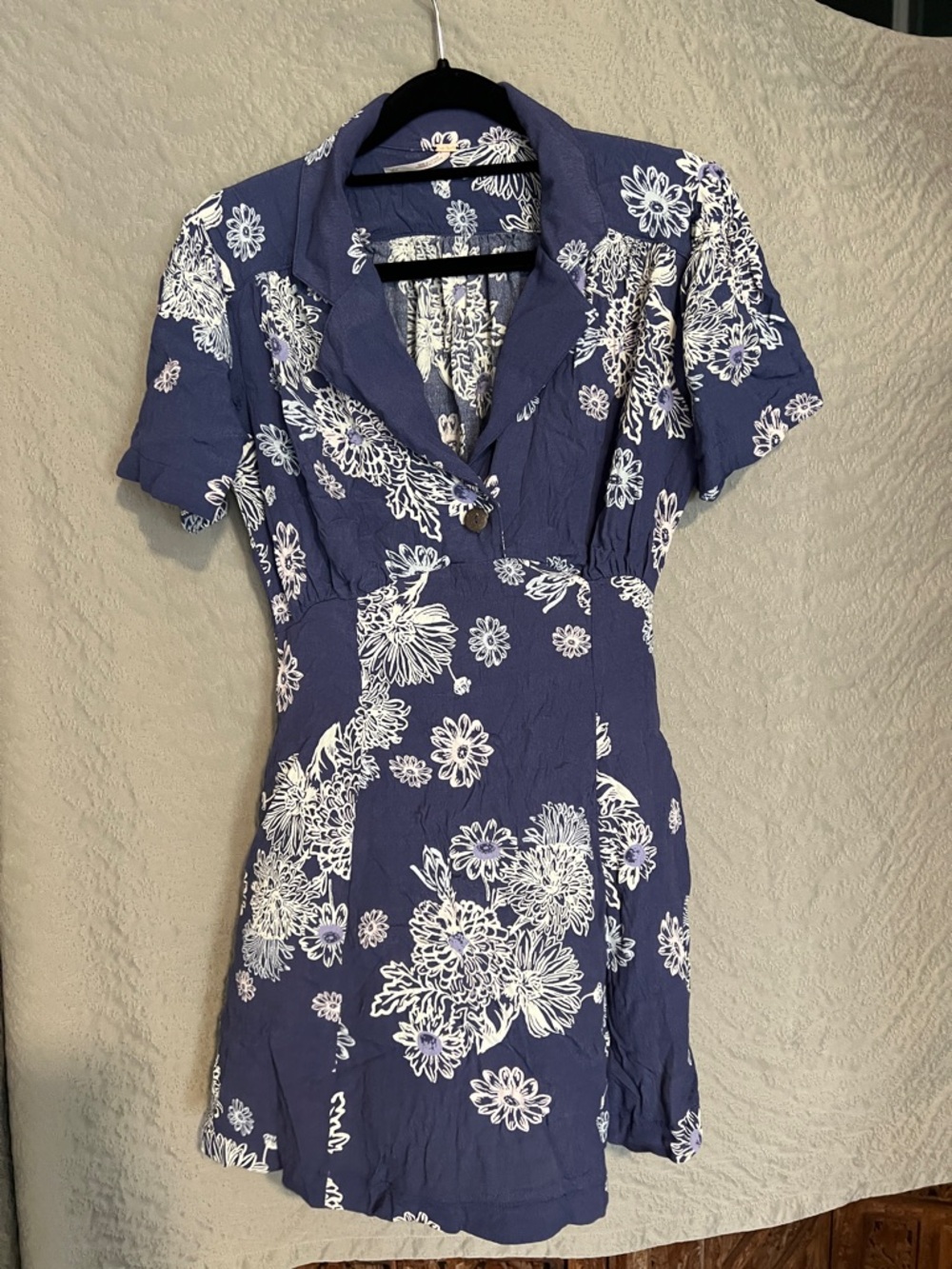Free People Women’s Navy Blue Floral Button-Front Dress
